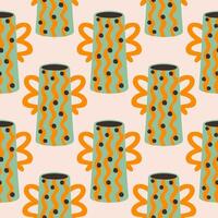 seamless pattern of ceramic vase with abstract design. Cartoon illustration isolated on a beige background. vector