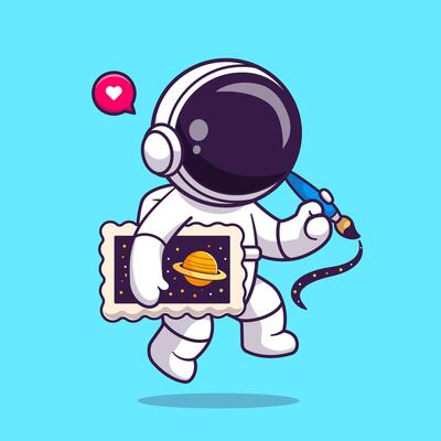 Cute Astronaut Painting Space With Brush Cartoon