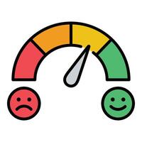 Customer satisfaction flat icon with happy and unhappy emojis, representing user feedback, emotion tracking, and service quality. vector