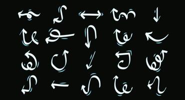 Neon Doodle Arrow Icons Pack Glowing Sketch Arrows and Scribble Lines for Posters Patterns and UI Elements vector