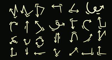 Bright Neon Scribble Arrows Glowing Hand Drawn Directional Signs for UI UX Infographics and Digital Artwork vector
