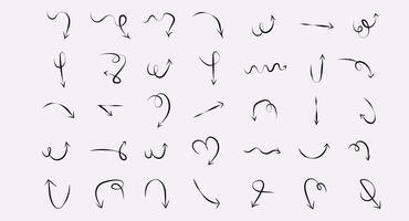 Crayon Brush Arrow Icons Hand Drawn Sketchy Pointers Curved Arrows and Line Art for Patterns and Infographics vector