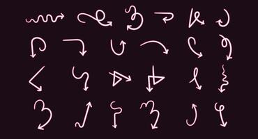 Futuristic Neon Light Arrows Scribbled Hand Drawn Direction Symbols for Infographic and Web Interface Design vector