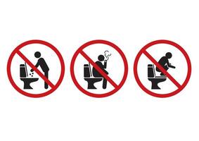 Set of No Activity signs featuring prohibited actions in restrooms or toilet to maintain cleanliness and hygiene standards in public facilities. vector