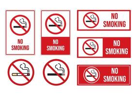 Collection of No Smoking signs in various shapes displaying clear prohibition messages to promote a smoke free environment. vector