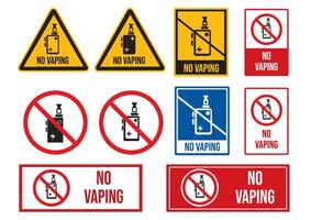 Variety of No Vaping signs in different styles emphasizing the prohibition of vaping in public and private areas for health safety. vector