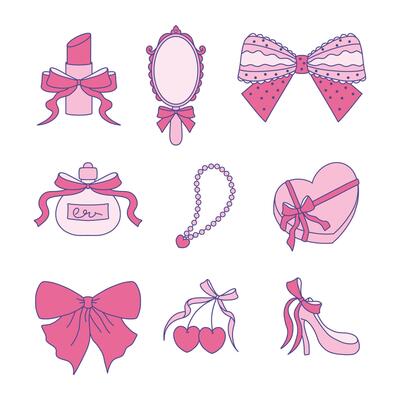 Girly Coquette Aesthetic Icons Makeup Bows Accessories
