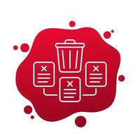 delete documents icon with trash bin, line vector