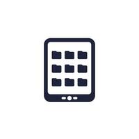 ebook reader, folders with books, library icon vector
