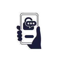 password icon with a phone in hand on white vector