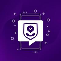 Secure call icon with phone and shield vector