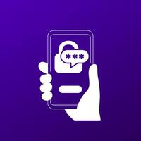 password icon with a phone in hand vector