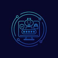 cyber security bot icon, linear design vector