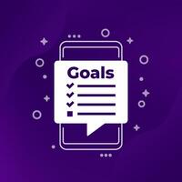 Goal setting app in a phone, design vector