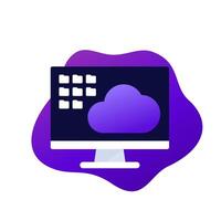 cloud storage icon with a computer and file folders vector
