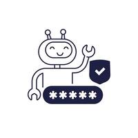 security bot icon on white, robot, password and shield vector