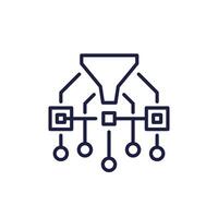 Data filtering icon with funnel, line vector