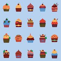 Illustration of a delicious of cupcakes with various shapes and delicious toppings collection vector