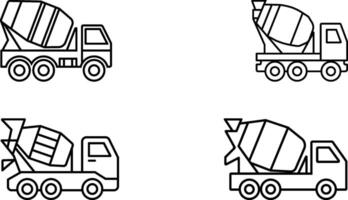 Minimalist Line Art of Cement Mixer Trucks in Grid Layout vector