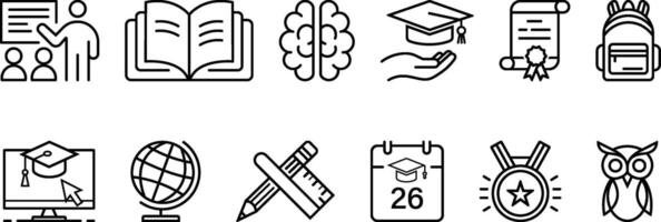 Educational Icon Set Featuring Learning, Teaching, and Academic Symbols vector