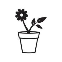 Potted Plant Icon, Minimal, Modern Vase with Greenery Design vector