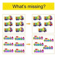 Fun puzzle game for kids. Find the missing object. vector