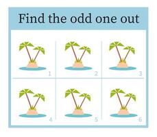 Puzzle game for children. Task for development of attention and logic. Cartoon palm tree. vector