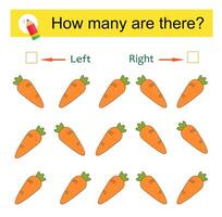 Math activity for kids. Developing numeracy skills. Cartoon carrot. vector