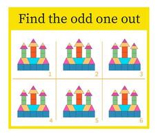 Puzzle game for children. Task for development of attention and logic. Cartoon castle. vector