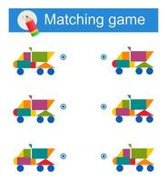 Matching game for kids. Task for the development of attention and logic. illustration of cartoon dump truck. vector