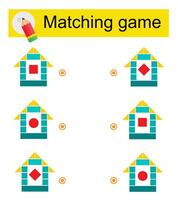Matching game for kids. Task for the development of attention and logic. Illustration of cartoon house. vector