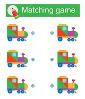 Matching game for kids. Task for the development of attention and logic. illustration of cartoon locomotive. vector