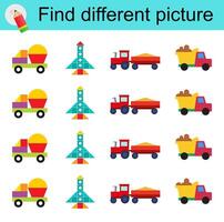 Logic game for children. Find different picture vector