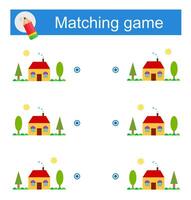 Matching game for kids. Task for the development of attention and logic. illustration of cartoon houses. vector