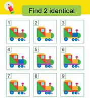 Fun puzzle game. Need to find two identical trains. Answer is 6,8. vector
