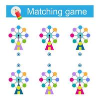 Matching game for kids. Task for the development of attention and logic. illustration of cartoon Ferris wheel. vector