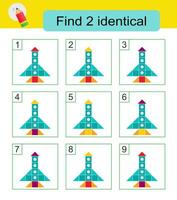 Fun puzzle game. Need to find two identical rockets. Answer is 2,8. vector
