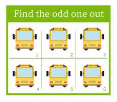 Puzzle game for children. Task for development of attention and logic. Cartoon school bus. vector
