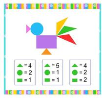 Math game for children. Need to find the correct answer. Practice worksheet. Number range up to 5. vector