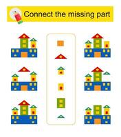 Connect the missing part. Task for the development of attention and logic. Cartoon castle. vector
