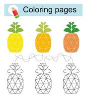 Educational game for kids. Go through the maze and color a cartoon pineapple according to the pattern. vector