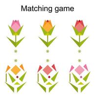 Matching game for kids. Find the correct color of rose and match. vector