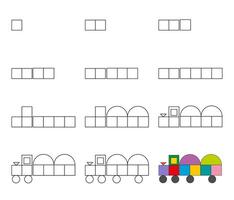 Worksheet easy guide to drawing cartoon train. Simple step-by-step drawing tutorial for kids. vector