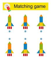 Matching game for kids. Task for the development of attention and logic. illustration of cartoon rocket ship. vector