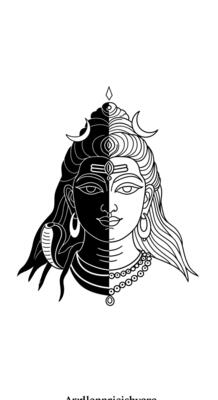 Shiva with Hindu God Portrait Black and white art.