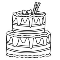 Cake with chocolate icing outline vector