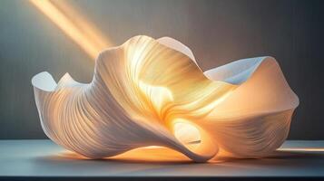 Abstract paper sculpture with illuminated light creating a warm glow and fluid movement, showcasing elegant design and artistic expression for modern interiors and decor ideas photo