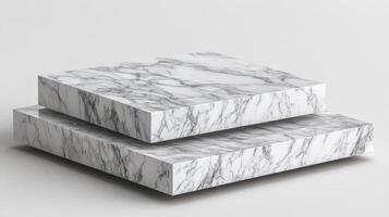 three white Marble cube, square box podium in white background. concept scene stage showcase for new product, promotion sale, banner, presentation photo