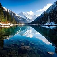 Serene Winter Mountain Lake Reflection photo