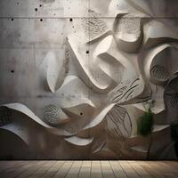 Abstract Gray Concrete Wall Sculpture with Organic Relief Texture photo
